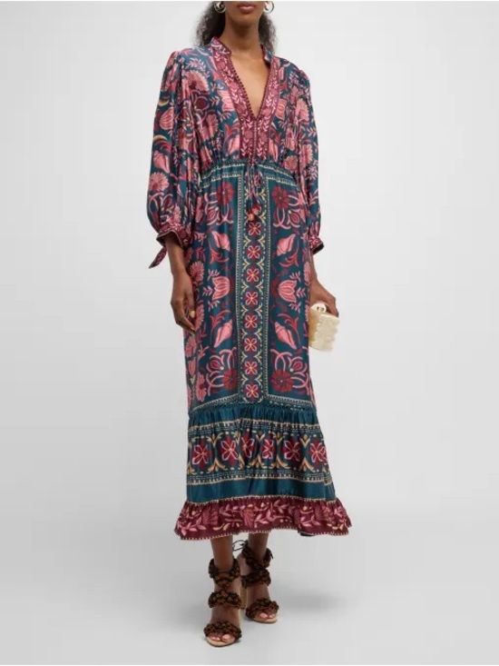 FARM Rio Dresses & Skirts - 🐚Farm Rio XL Seashell Tapestry Printed 3/4-Sleeve Maxi Dress